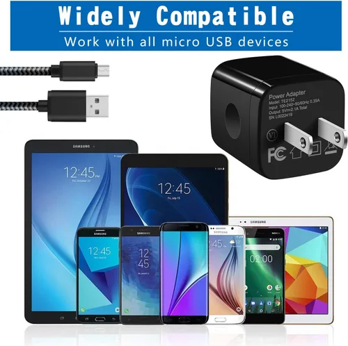 Miniatura 7 de Cable de carga para Android, cable micro USB [2 unidades/6 pies] con 2 unidades de doble puerto USB cargador de pared de carga rápida compatible