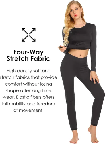 Miniatura 3 de Ekouaer Conjunto de ropa interior térmica para mujer, con forro polar largo y forro polar, conjunto de 2 piezas