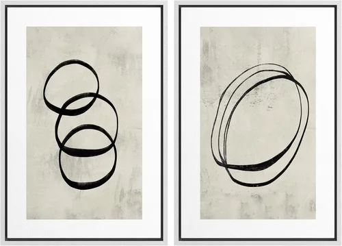 Miniatura 149 de SIGNWIN Lienzo enmarcado para pared, juego de arte de collage de ondas en espiral de mediados de siglo, formas abstractas, acogedor, neutro