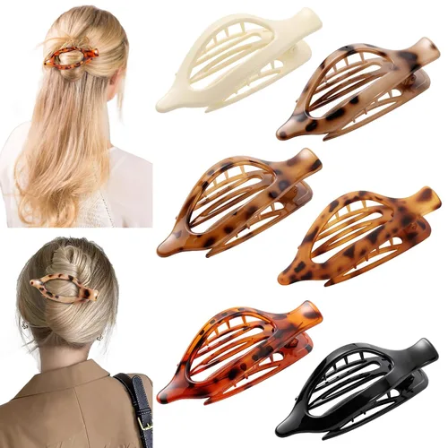Miniatura 11 de 6 Paquetes de Pinzas Planas en Forma de Garra para Mujeres, Pinza de Cabello Plana Concord Francesa, Pinzas de Cabello Curvas Mate en Forma de Garra