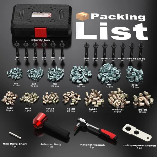 Miniatura 3 de Kit de herramienta adaptador de tuerca de remache WelderElite Contiene 290 tuercas de remache y 13 mandriles