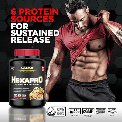 Miniatura 2 de ALLMAX HEXAPRO, Chocolate - 2 lb - 25 gramos de proteína por porción - 8 horas de liberación sostenida - cero azúcar - 21 porciones