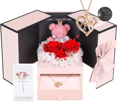 Miniatura 22 de AddWel Regalos para el Día de la Madre, para mamá de hija e hijo, para cumpleaños, rosas reales preservadas con collar de plata de ley con I Love