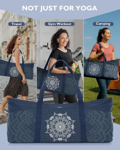 Miniatura 2 de Gonex Bolsa para esterilla de yoga, bolsa de gimnasio de lona extra con cremallera de metal impermeable, se adapta a tapetes y bloques, elegante Azul
