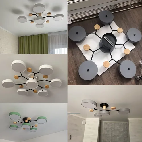 Miniatura 2 de Lámpara de techo LED regulable de 6 luces, 32 pulgadas, moderna lámpara de techo de madera de 48 W para sala de estar, dormitorio, cocina, 3000