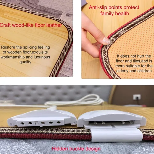 Miniatura 6 de Alfombrillas eléctricas con calefacción – Alfombra grande de grano de madera, calentador de suelo para el hogar, calentador de pies calentado debajo