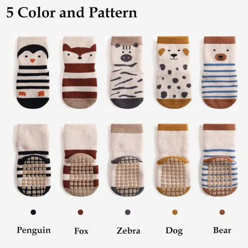 Miniatura 6 de Exegawe Calcetines antideslizantes para bebé 5 pares de calcetines gruesos y cálidos con agarres para niñas y niños calcetines antideslizantes