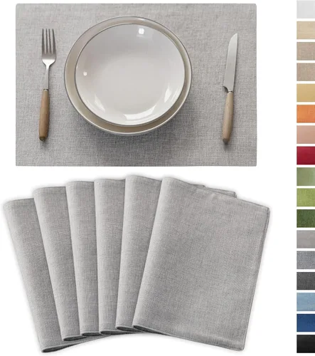 Miniatura 54 de Demetex Juego de 4 manteles individuales de lino resistentes al calor, manteles individuales de arpillera para comedor, cocina, banquete, lino claro