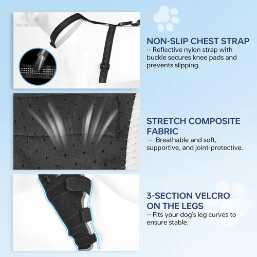 Miniatura 7 de Rodillera para perro para pierna trasera, ajustable, transpirable, con paquetes de gel caliente y frío, soporta perros grandes y medianos