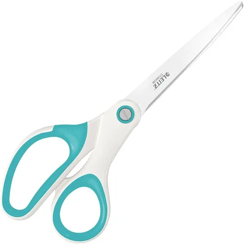 Leitz Tijeras de titanio, para diestros o zurdos (ambidiestros), 2.6 x 0.6 x 5.9 in, papelería de oficina, mango ergonómico, rango WOW, azul hielo