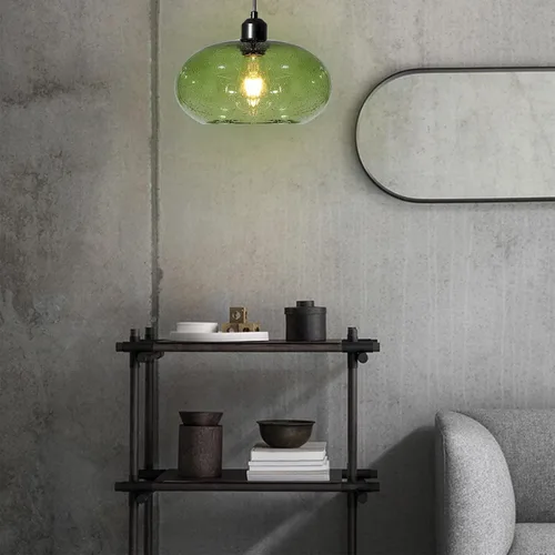 Miniatura 5 de Lámpara colgante moderna de cristal verde, 1 lámpara colgante con pantalla de cúpula de vidrio para isla de cocina, fregadero, encimera, bar