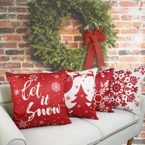 Miniatura 2 de JOJOGOGO Juego de 4 fundas de almohada rojas de copo de nieve de 18 x 18 pulgadas, almohadas decorativas Let It Snow de 18 x 18 pulgadas