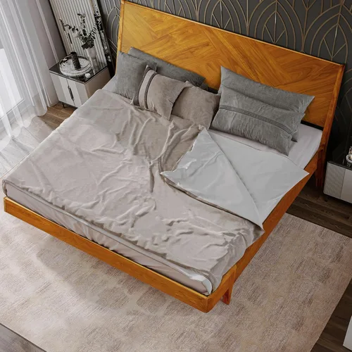 Miniatura 6 de Gazelle Signature - Marco de cama con cabecera alta de plataforma de madera maciza, marco de cama Queen, cama de madera natural Art Deco compatible