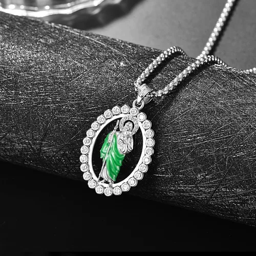 Miniatura 4 de ADMETUS Collar de plata de ley 925 con diseño de santo patrón, collar de amuleto, joyería de cruz para hombre con cadena Rolo de 0.098 in, 22