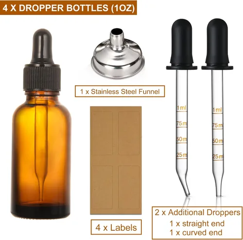 Miniatura 2 de AOZITA Paquete de 4 botellas cuentagotas de 1 oz, Ámbar