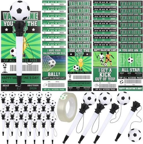 Miniatura 10 de Sayglossy Juego de 28 tarjetas deportivas para el día de San Valentín con bolígrafo – Bolígrafos de fútbol 2026, tarjetas deportivas para el día