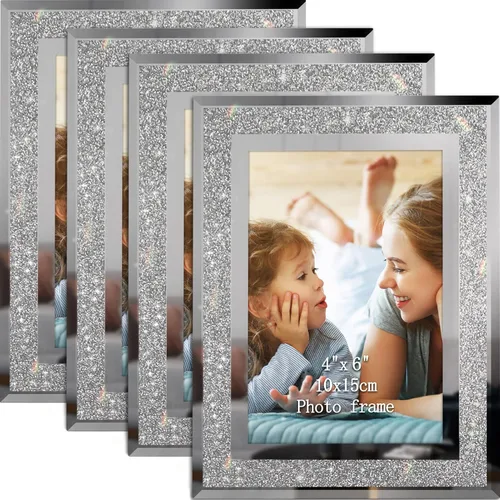 Miniatura 11 de Calenzana Juego de 12 marcos de fotos con purpurina de 4 x 6, marco de fotos de cristal brillante para mesa, pantalla horizontal o vertical
