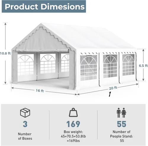 Miniatura 3 de Green Party - Carpa para fiesta de 16 x 20 pies, carpa para eventos de bodas de alta resistencia con 3 bolsas de transporte y paredes laterales
