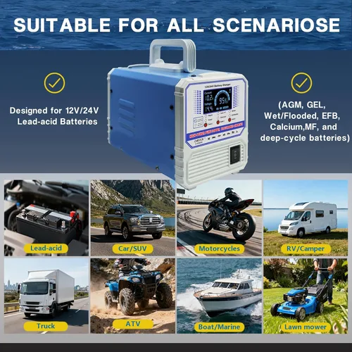 Miniatura 4 de Cargadores de batería para automóvil, 12 voltios y 24 V, cargador de batería automático inteligente para automóvil, mantenedor con apagado
