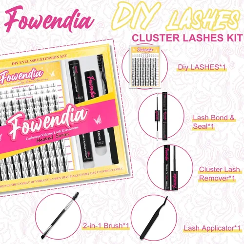 Miniatura 5 de Kit de racimos de pestañas Fowendia Wanna Be 8-18mm, racimos de pestañas de manga de hadas, kit de extensión de pestañas DIY, impermeable, racimos