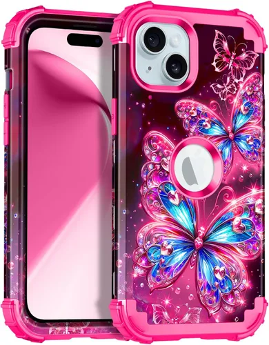Miniatura 18 de Miqala Funda compatible con iPhone 14 Plus, que brilla en la oscuridad, tres capas, resistente, a prueba de golpes, de plástico duro, funda Amaranto