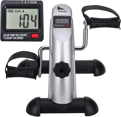 Miniatura 11 de Mini Exercise Bike, himaly Under Desk Bike Pedal Exerciser Portable Foot Cycle Arm & Leg Peddler Machine with LCD Screen Displays Gris