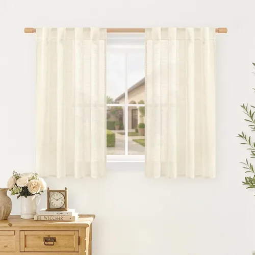 Miniatura 67 de LAMIT Cortinas de lino beige de 30 pulgadas de largo para ventanas pequeñas, cortinas semitransparentes filtrantes de luz, pestaña trasera