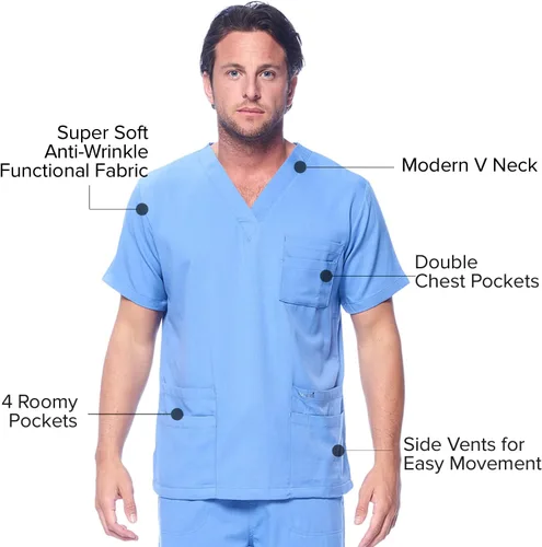 Miniatura 3 de Conjunto de uniforme sanitario Dagacci unisex, con cuello en V, súper elástico, conjunto de uniforme