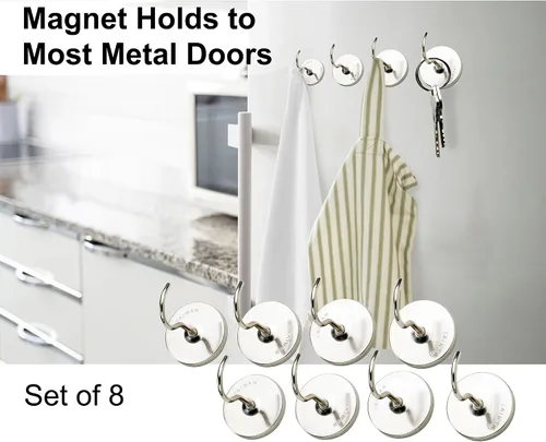 Miniatura 3 de HIC Kitchen Ganchos magnéticos fuertes, acero resistente con acabado cromado brillante, juego de 8