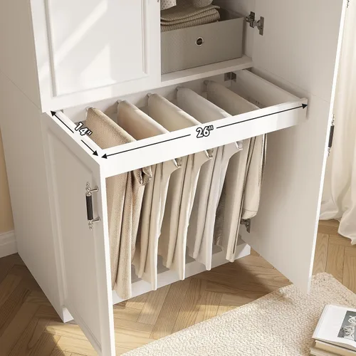 Miniatura 5 de MEISSALIVVE Armario clóset con 4 puertas, gabinete de armario grande de 74.8" con barra para colgar, armario de dormitorio moderno independiente
