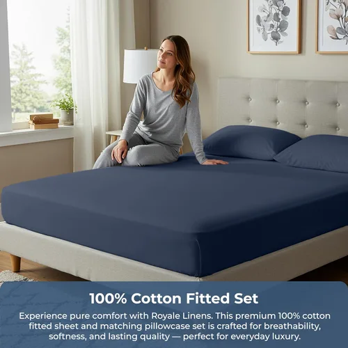 Miniatura 6 de Royale Linens Sábana bajera con funda de almohada, sábana bajera individual con 1 funda de almohada, 300 hilos, 100% algodón orgánico, se adapta a