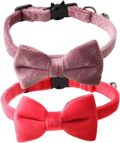 Miniatura 12 de Love Dream Collar de gato con pajarita y campanas, paquete de 2 collares de terciopelo de seguridad para gatitos con pajarita extraíble para gatos