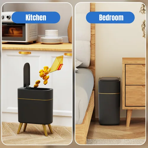 Miniatura 6 de Yatmung - Cubo de basura automático sin contacto moderno y elegante para baño - Papelera estrecha para dormitorio, cuarto de lavado, oficina