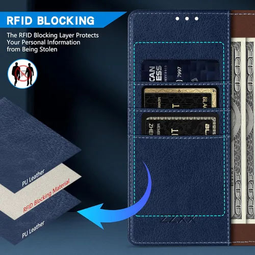 Miniatura 3 de ZZXX Funda tipo cartera para Samsung Galaxy S22 Ultra con bloqueo RFID, ranura para tarjetas, función atril, cierre magnético, funda protectora