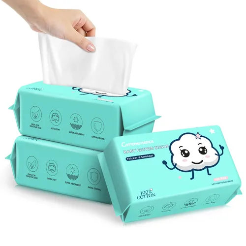 Toallas faciales desechables – Pañuelos faciales 100% algodón para uso seco y húmedo, toallitas biodegradables para eliminación de maquillaje y