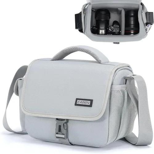 Miniatura 11 de CADeN Bolsa para Cámara Funda Bandolera Cruzada Compatible con Nikon, Canon, Sony, Cámaras DSLR SLR sin Espejo y Lentes (1.0 Negro, Grande)