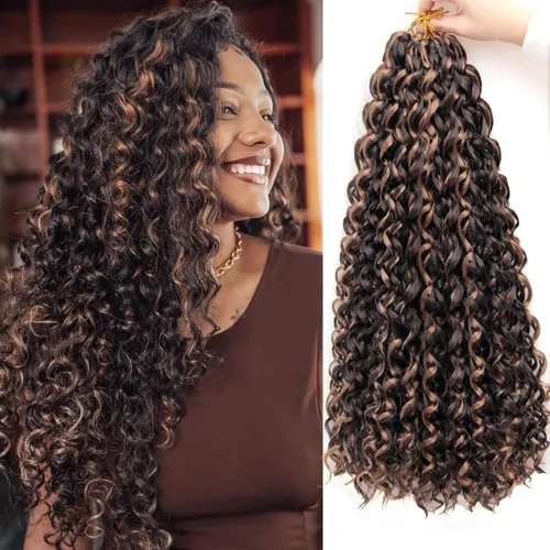 Miniatura 51 de 8 Paquetes de Cabello Rizado con Ganchillo GoGo, Cabello Rizado con Ganchillo para Mujeres Negras, Trenzado de Onda Profunda, Cabello Sintético