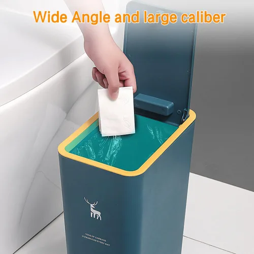 Miniatura 7 de Bote de basura de plástico de 15 litros con tapa, cubo de basura de plástico con cubierta de resorte de presión, cesta de basura moderna, contenedor