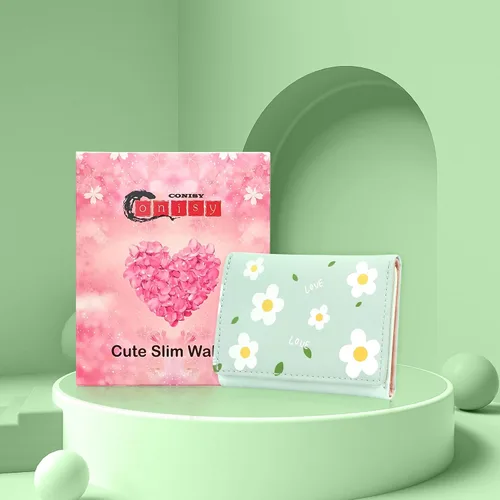 Miniatura 84 de CONISY Lindas carteras para mujer, de cuero con bloqueo RFID, pequeña cartera triple con ventana de identificación para niñas y mujeres