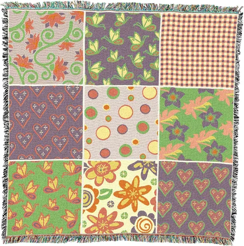 Pure Country Weavers Manta de edredón – Nueve parches de flores – Patrones de regalo de jardín con hojas florales de regazo cuadrado tejido de