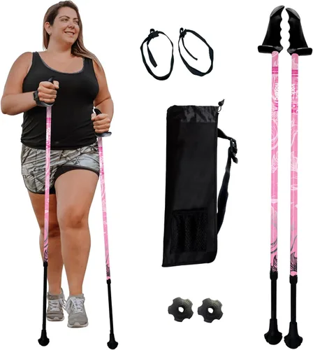 Miniatura 20 de York Nordic Bastones de senderismo motivadores grandes y altos para equilibrio y rehabilitación, 2 piezas, fuertes bloqueos de botón, patas de goma