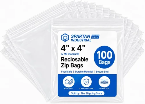 Spartan Industrial - Bolsas pequeñas con cremallera de 4 x 4 pulgadas (100 unidades) - Bolsas de polietileno transparentes con cierre cuadrado con