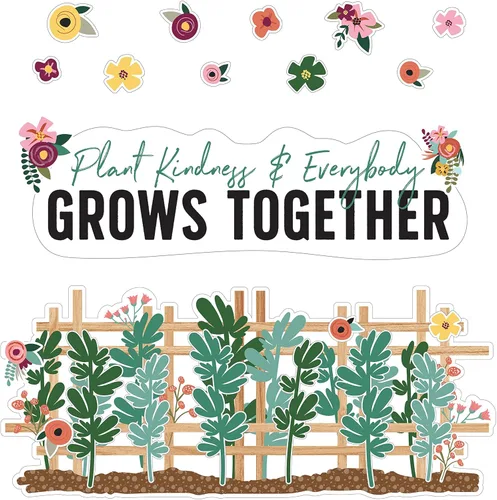 Carson Dellosa Education Grow Together - Juego de 47 tablones de anuncios motivacionales, recortes de flores y plantas de cartulina coloridas,