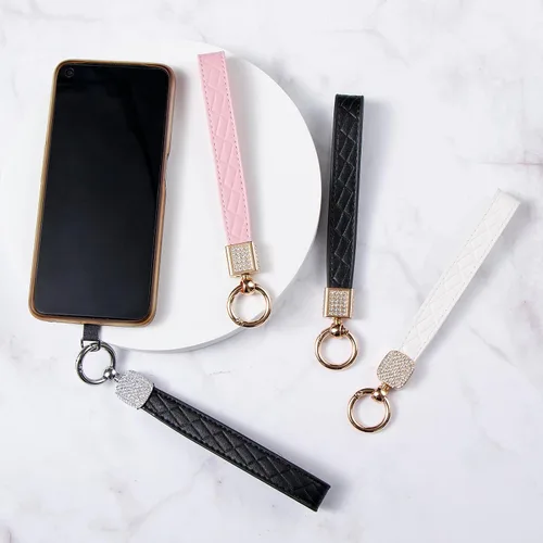 Miniatura 5 de Correa de cuero para teléfono celular, correa para teléfono celular, cordón para teléfono con lengüeta, manos libres, llavero para mujer