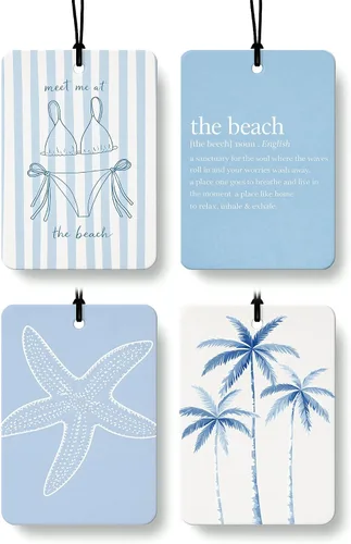 Miniatura 17 de Blue Coastal Beach Orange Car Air Freshener 4 Pcs, Summer Blue Bikini Starfish Palm Tree Round Hanging Air Freshener for Cars Closet Drawer Books