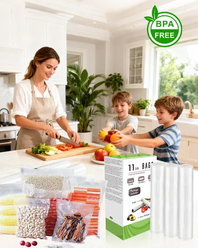 Miniatura 8 de Bolsas selladoras al vacío para alimentos, bolsas de almacenamiento al vacío que ahorran espacio y ahorran espacio, 3 rollos de 11 pulgadas x 10