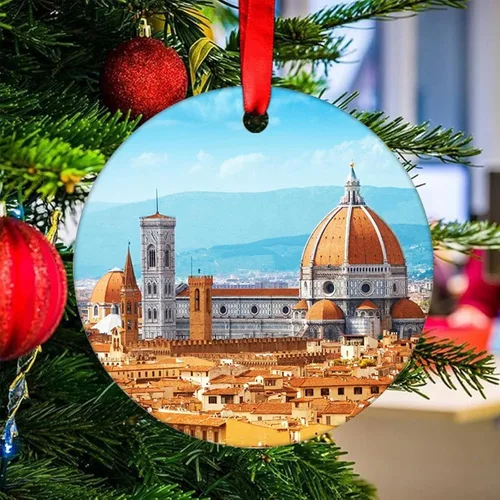 Miniatura 14 de Adorno de Navidad 2023 Florencia Italia Adorno de Navidad de cerámica Catedral Casas Santa María del árbol de Navidad, adorno colgante de regalo