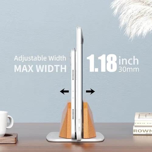 Miniatura 3 de AFOOYO Soporte vertical para laptop, soporte ajustable de madera para laptop, base de escritorio compatible con todos los MacBook, Surface