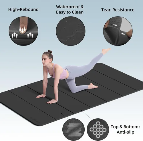 Miniatura 3 de PAIDU Tapete de yoga plegable de grosor de 2/5 pulgadas (0.394 in), diseño antideslizante de elastómero termoplástico, plegado rápido, fácil Negro