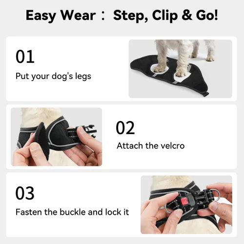 Miniatura 3 de Joytale arnés para perro, 12 colores, chaleco de malla transpirable, arnés acolchado suave reflectante para perros medianos, negro, XL.